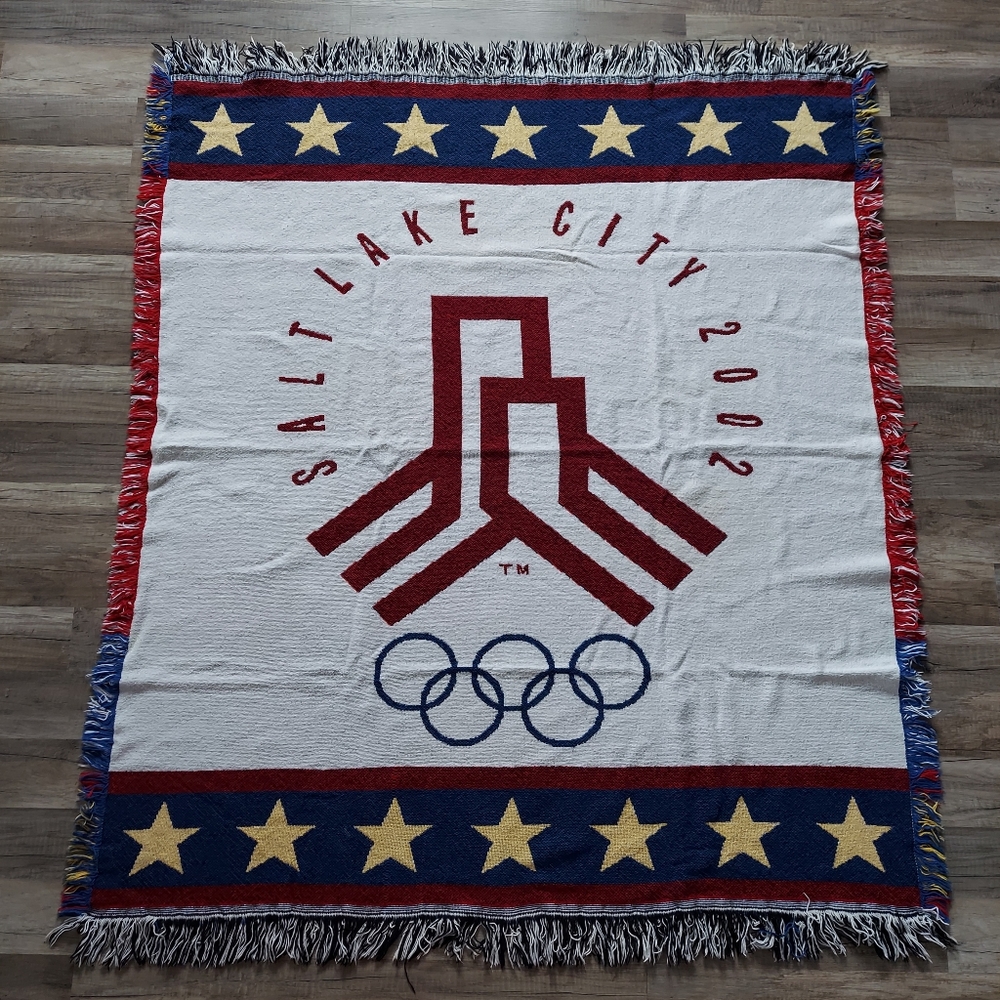 Vintage Salt Lake City Olympics Woven Tapestry Throw Banket